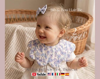 Scalloped Baby Bib & Bow Hair Tie Sewing Pattern No Tracing! Sew First_Then Cut Elegant Collar All Languages Video Tutorial A4 Letter PDF｜02