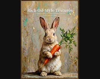 Vintage Peeking Carrot Rabbit Printable Wall Art Cottagecore Painting Neutral Antique Decor Easter Spring Digital Download Easter Bunny