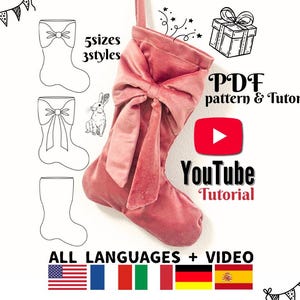 Alle talen tutorial Luxe strik kerstsok PDF naaipatroon | Geen voering, geen gedoe - gewoon elegantie | 5 maten 3 stijlen | Beginner