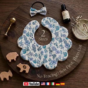 Bez odrysowywania! Wzór na śliniaczek niemowlęcy z falbanką i gumkę do włosów, najpierw szyj, potem tnij, elegancki kołnierzyk, samouczek wideo w formacie PDF (wszystkie języki)