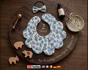No Tracing! Scalloped Baby Bib & Bow Hair Tie Sewing Pattern Sew First Then Cut, Elegant Collar All Language Video Tutorial A4 Letter PDF｜02