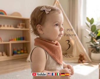 Bandana Scarf Bib Sewing Pattern, Stylish & Practical baby Bib Sew First-Then Cut, No Tracing! All-Languages Video Tutorial A4 Letter PDF｜04
