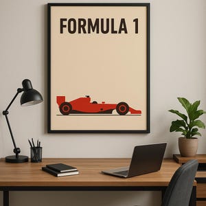 Minimalist Formula 1 Poster – Digital Download | Modern F1 Wall Art, Red Race Car Print, Home Decor for Motorsport Fans