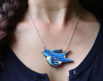 Blue Swallow Necklace Nautical Bird Necklace