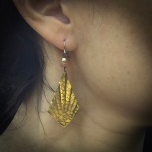 Retro Fan Earrings Gold Triangle Earrings Upcycled image 4