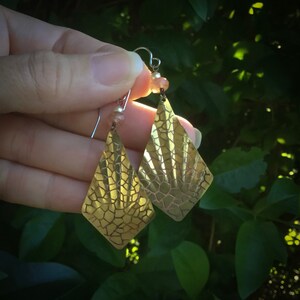 Retro Fan Earrings Gold Triangle Earrings Upcycled image 1