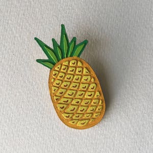 Pineapple Brooch Tropical Pin Rockabilly Hawaiian Clip Painted