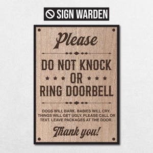Please Do Not Knock or Ring Doorbell Sign – Polite Delivery Instructions to Call, Text, or Leave Packages at Door. Perfect for Quiet Homes.