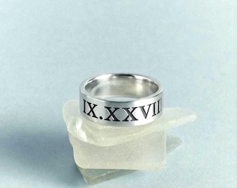 Personalisierte römische Ziffer Datum Ring, Edelstahl Jubiläum Band, Herrenring