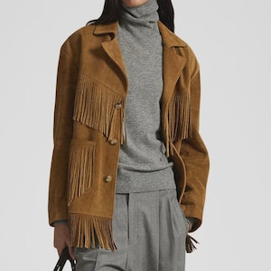 Brown Suede Fringe Leather Jacket: Western Style