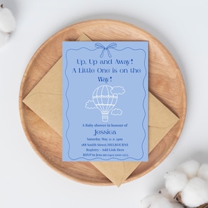 Hot Air Balloon Baby Shower Invitation | Blue Digital Baby Shower Invite | Up, Up and Away Theme