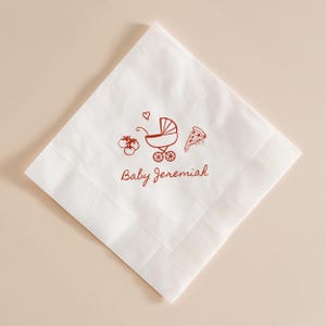 Ciao Baby White Coined Napkins: Personalized Napkins for Pizza Themed Baby Shower - PC3M
