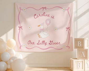 One Silly Goose Backdrop: Pink Silly Goose Theme First Birthday Banner - PC9