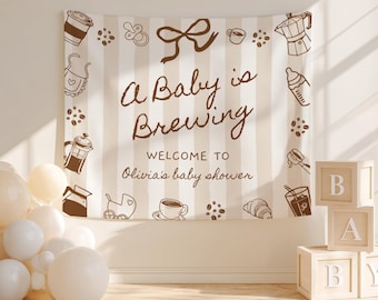 Coffee Themed Baby Shower Backdrop: "A Baby is Brewing" Banner - BS64b