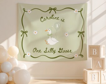 One Silly Goose Backdrop: Green Silly Goose Theme First Birthday Banner - PC10