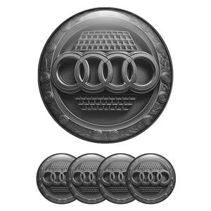 Audi Wheel Center Cap Stickers | 3D Domed Silicone Emblems | Car Rim Decals, Phone, Laptop, Door Badge | Self-Adhesive Car accessories