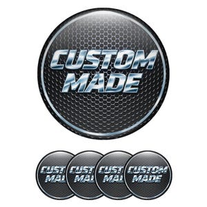 Custom 3D domed wheel center cap stickers – premium waterproof epoxy resin logo decals – high gloss rim emblems set of 4