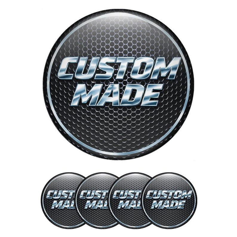 Custom 3D domed wheel center cap stickers – premium waterproof epoxy resin logo decals – high gloss rim emblems set of 4
