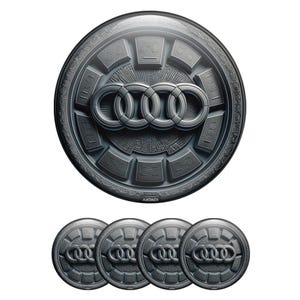 Audi Wheel Center Cap Stickers | 3D Domed Silicone Emblems | Car Rim Decals, Phone, Laptop, Door Badge | Self-Adhesive Car accessories