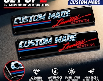 Custom Car Stickers Set of 2 – Personalized 3D Domed Epoxy Resin Badge Decals for Cars
