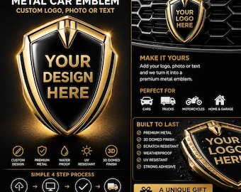Custom Metal Car Badge Personalized Car Emblem with Your Logo, Premium 3D Automotive Shield, Custom Vehicle Grille Tailgate Decor Gift