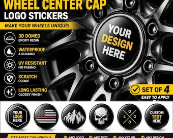 Custom Wheel Center Cap Logo Stickers (Set of 4) | Personalized 3D Domed Resin Rim Logo Stickers | Waterproof Self-Adhesive Hubcap Emblems