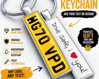 Custom License Plate Keychain, Personalized Car Number Plate Keyring, Epoxy Domed Keychain, Custom Text Keychain Gift, Any Country Plate