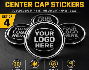 Set of 4 Custom Wheel Center Cap Stickers | 3D Domed Epoxy Resin Car Logo Decals | Personalized Rim & Steering Wheel Emblems
