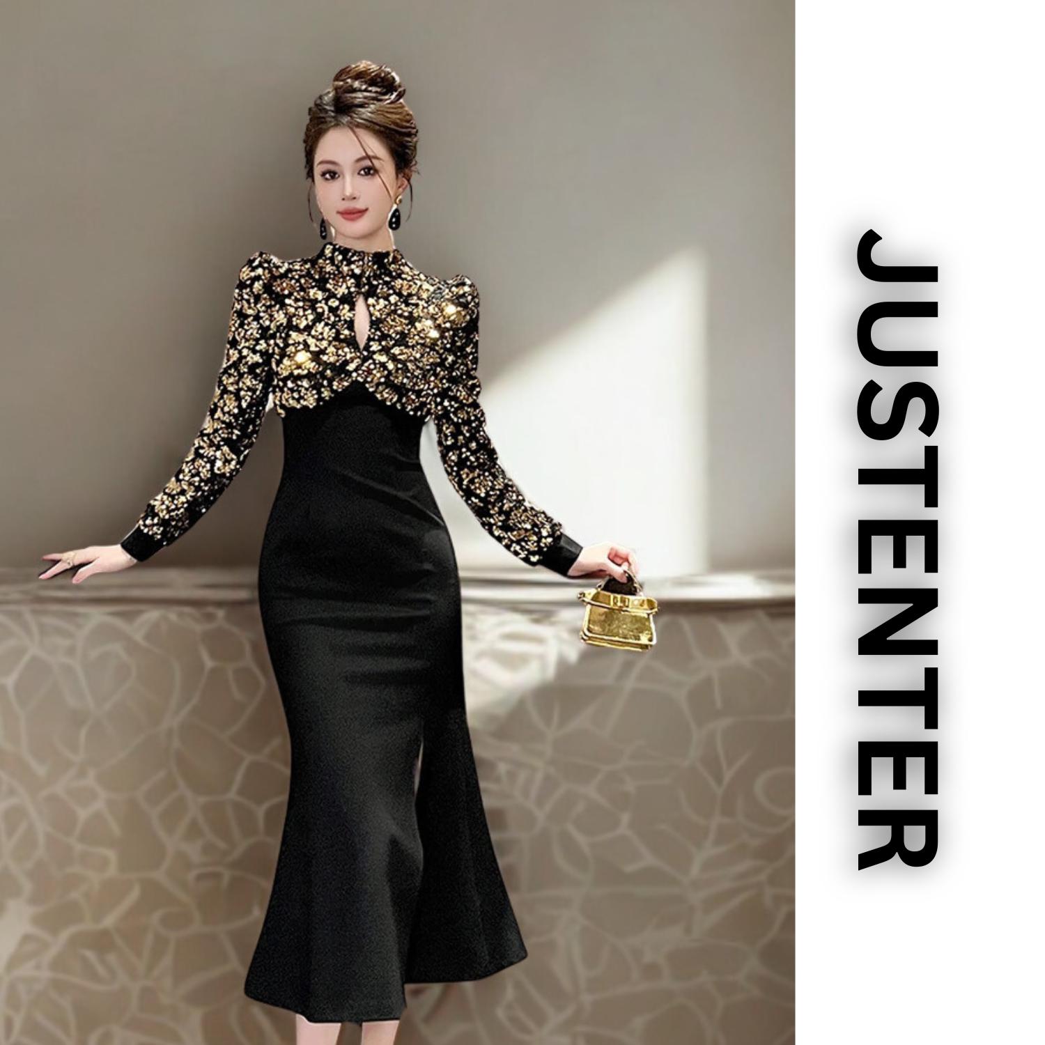black and gold dress midi Baltic Born Womens Valeria Midi Dress | Black + Gold main image 0