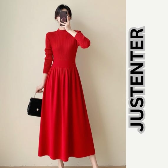Wool Sweater Dress for Women | Slim Fit Knit Midi Dress | Half Turtleneck  Winter Dress - Etsy UK