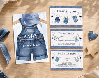 Blue Jean Baby Shower Invitation - Denim Invites for a Boy Baby Shower, A Blue Jean Baby is On The Way, Cute Denim Theme Invitations, Canva