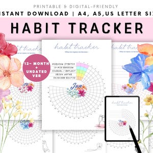 Plantilla imprimible de seguimiento de hábitos mensuales (PDF) / Bullet Journal (A4, A5, carta) / Seguimiento de establecimiento de metas y crecimiento personal