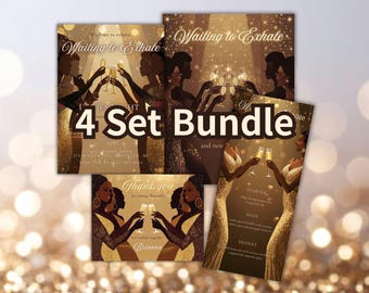 Waiting to Exhale Champagne Party Bundle, 90s Movie Ladies Night Canva Templates, Gold Party Favors (Digital Download)