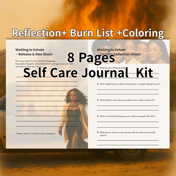 Waiting to Exhale Party, Self Care Journal ,coloring journal pages, Burn List, Sisterhood Healing Writing Prompts for Girls Night, Editable