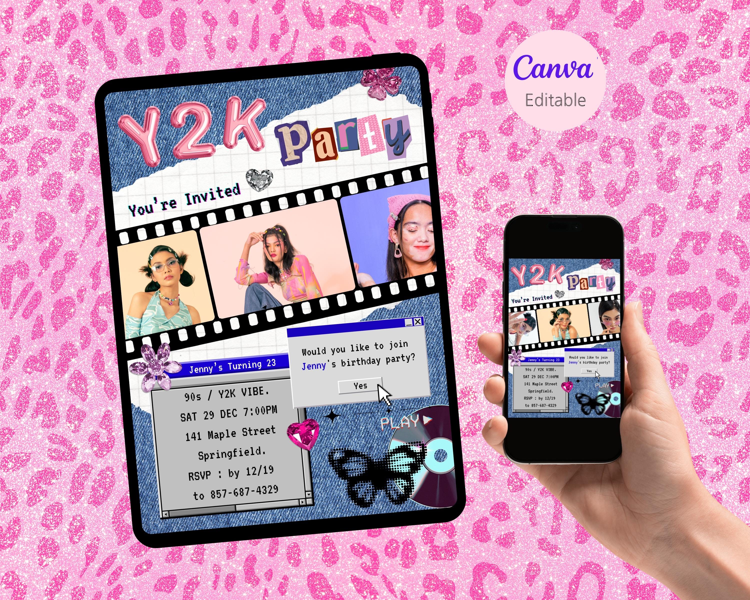 Y2K Birthday Party Invitation Template 2000s Retro Theme (digital