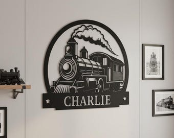 Custom Steam Train Sign,Personalized Train Wall Art,Retro Train Wall Decor,Train Metal Wall Sign,Train Nursery Name Decor,House Wall Sign