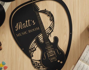Custom Music Studio Sign,Personalized Guitar Wall Art,Music Studio Wall Decor,Guitar Metal Wall Sign,Music Room Name Decor,Music Wall Sign