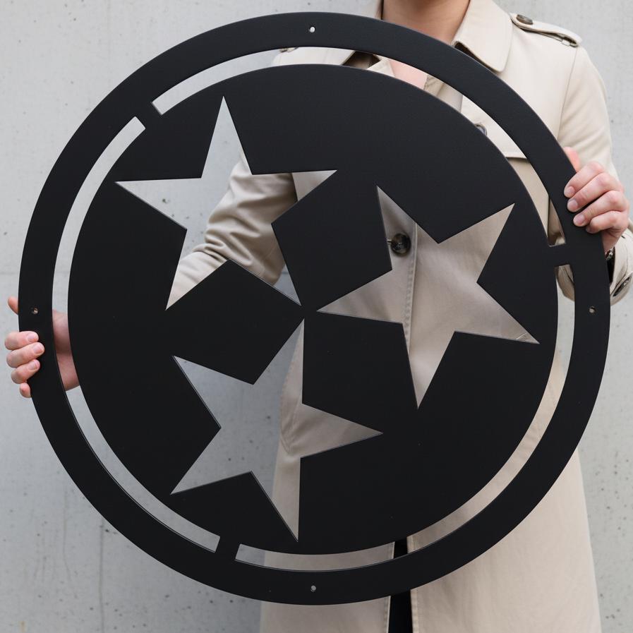 Random Tri Star Tri Star Wall Decor Art,round Metal Wall Art,star Tennessee Wall Sign ...