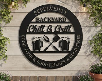 Letrero personalizado para exteriores con parrilla y cerveza, decoración para patio con parrilla y relajación, letrero decorativo para barbacoa en el patio, letrero para patio exterior, letrero decorativo de pared con parrilla, decoración de pared