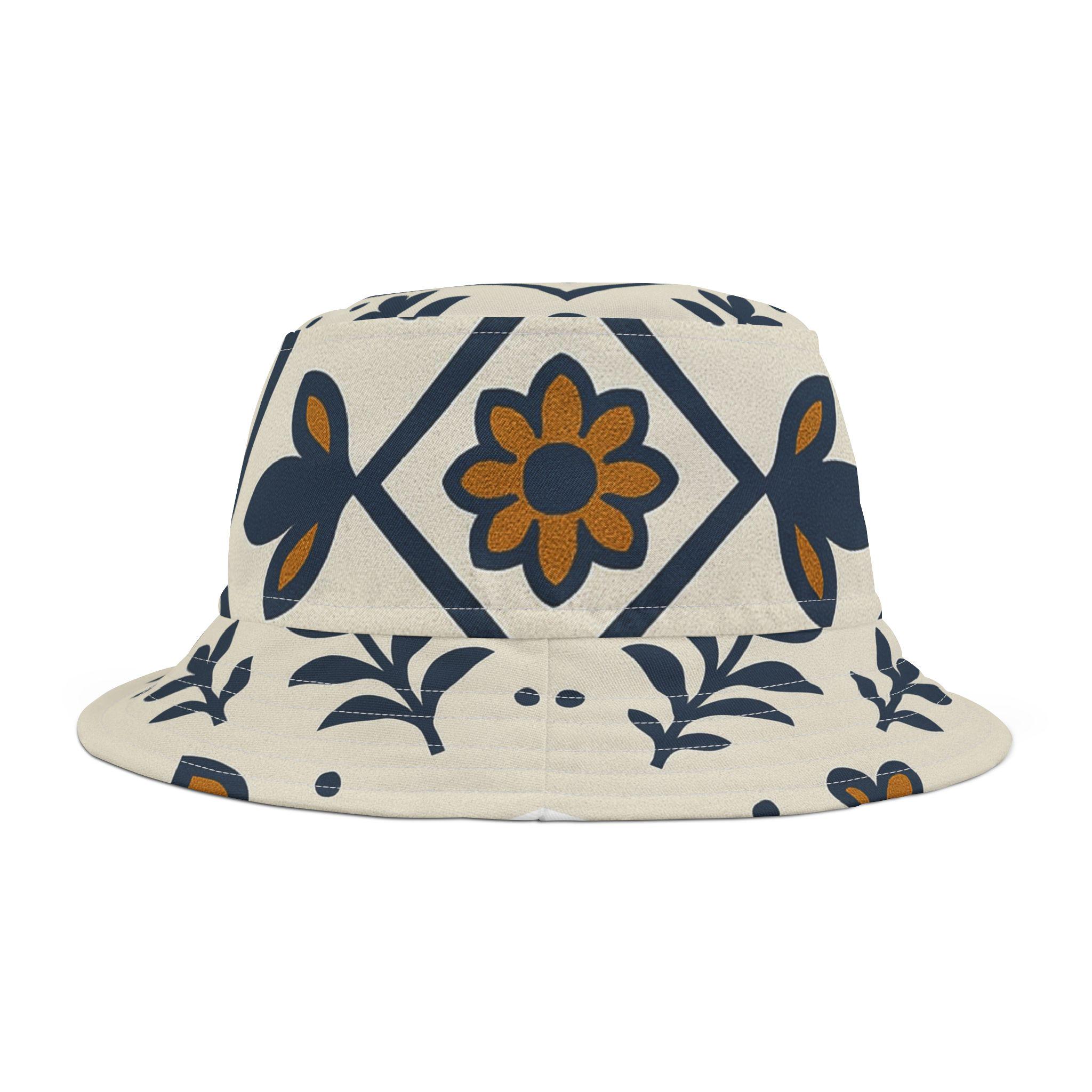 Chapéu Bucket com Estampa Floral, Fio Tradicional: Chapéu Bucket com Estampa Folclórica Paquistanesa, Chapéu de Praia, Chapéu de Festival