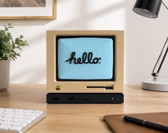 Retro Computer Style Steam Machine Face Plate | 3D Printed Front Cover | Beige Blue Hello Design