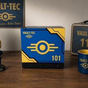 Vault-Tec Inspired Face Plate for Valve Steam Machine | Blue & Yellow Custom Front Cover | Fallout-Inspired Gaming PC Shell | 3D Printed