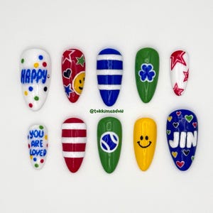 Happy by Jin - Kpop Press Ons, BTS Press On Nails, Handmade, Colorful Nail Art