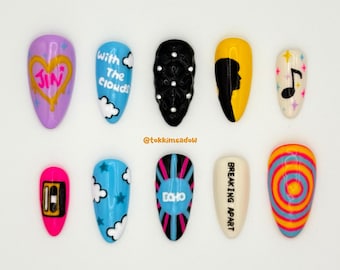 Echo by Jin - Kpop Press Ons, BTS Press On Nails, Handmade, Nail Art