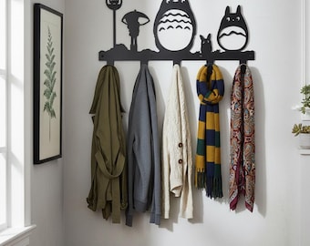 Metalowy wieszak na ubrania do przedpokoju, wieszak na ubrania z motywem anime, wieszak ścienny na klucze Totoro, wieszak na ubrania Studio Ghibli, metalowy wieszak na ubrania Totoro, wieszak ścienny Anime do przedpokoju