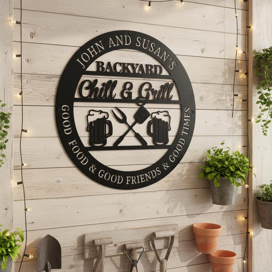 Personalized Backyard Sign,custom Metal Outdoor BBQ Sign,bbq Gift Grill ...
