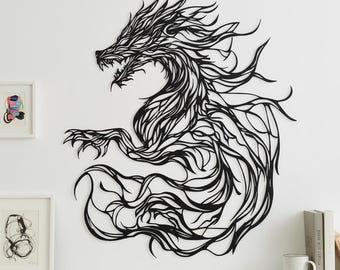 Dragon Metal Wall Art,Fantasy Dragon Decor Sign,Dragon Silhouette Metal Art,Modern Dragon Wall Decor,Dragon Decor,Mythical Dragon Art Decor