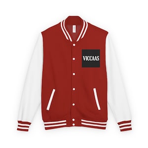 Letterman Jacket, Cool Red and White Heavyweight Unisex Jacket, Varsity Coat, Retro Bomber Outerwear, College Team Apparel, Fashionable