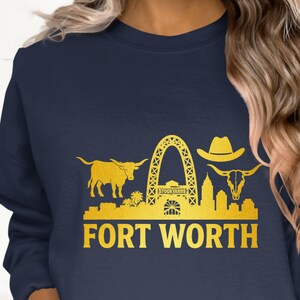Fort Worth Texas Sweatshirt: Stockyards, Longhorn, Cowboy Hat Graphic