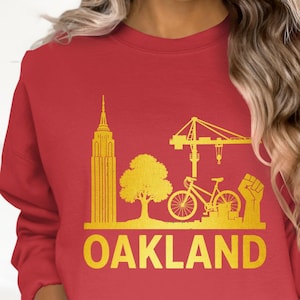 Oakland Skyline Sweatshirt, Oakland Cityscape Crewneck, Oakland Graphic Pullover, Unique Oakland Bike Sweatshirt, Oakland Pride Clothing